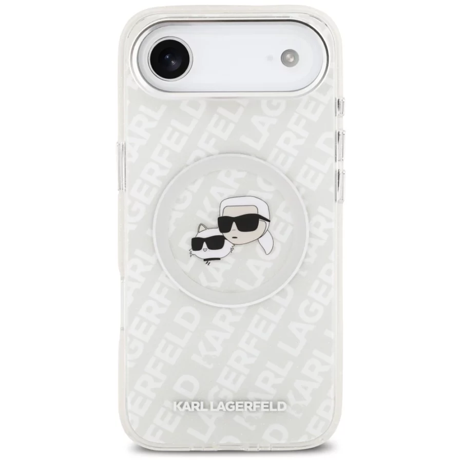 Etui Karl Lagerfeld IML Glitter Karl&Choupette Heads Logo MagSafe do iPhone Air - szare