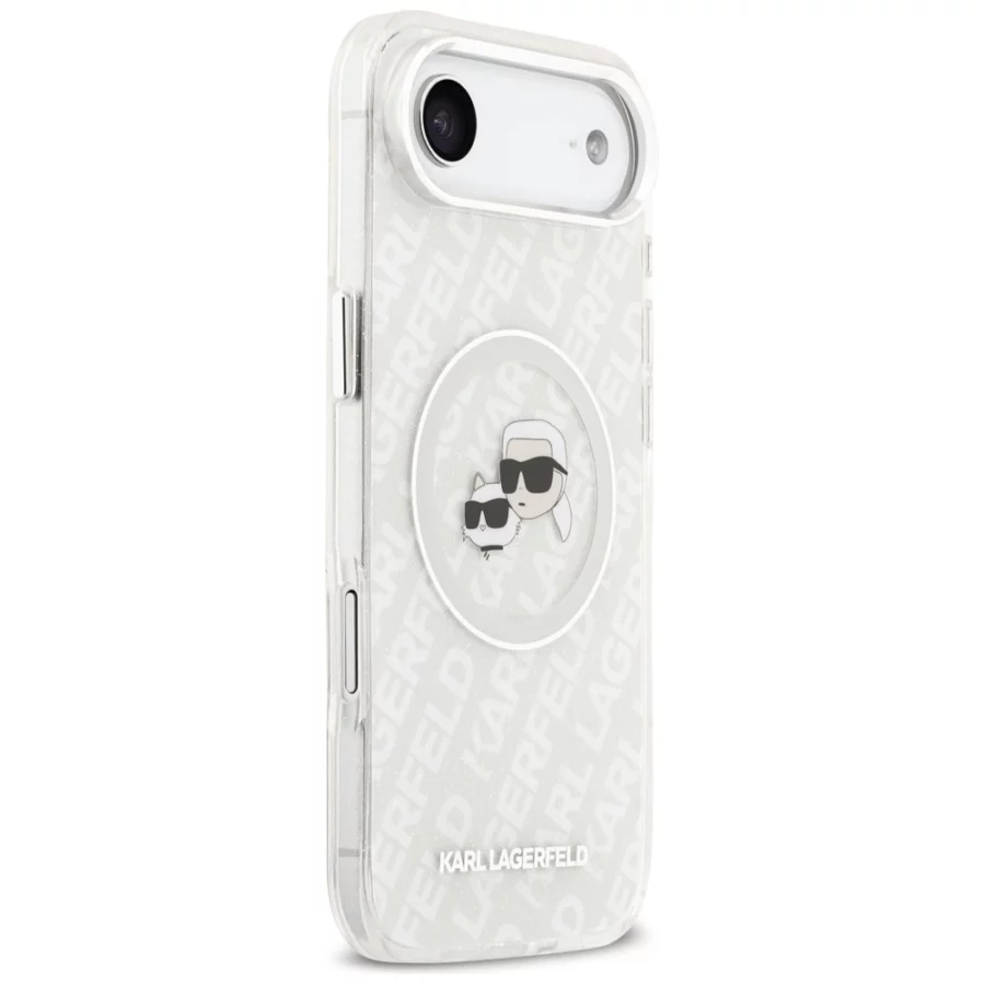 Etui Karl Lagerfeld IML Glitter Karl&Choupette Heads Logo MagSafe do iPhone Air - szare