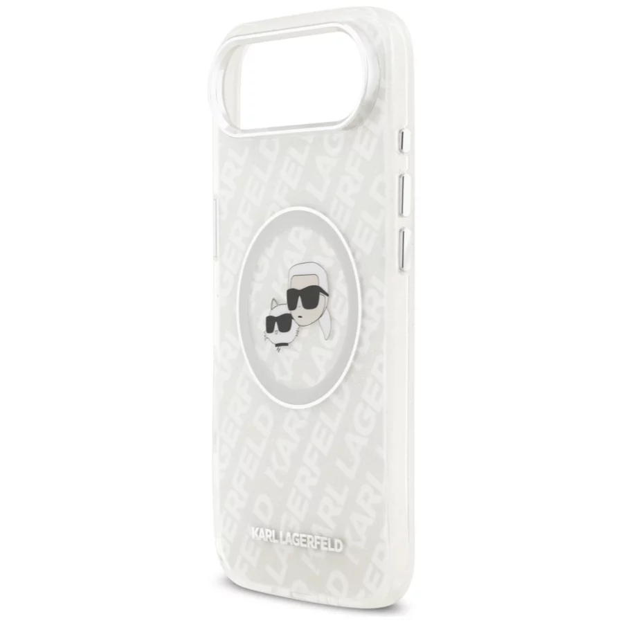 Etui Karl Lagerfeld IML Glitter Karl&Choupette Heads Logo MagSafe do iPhone Air - szare