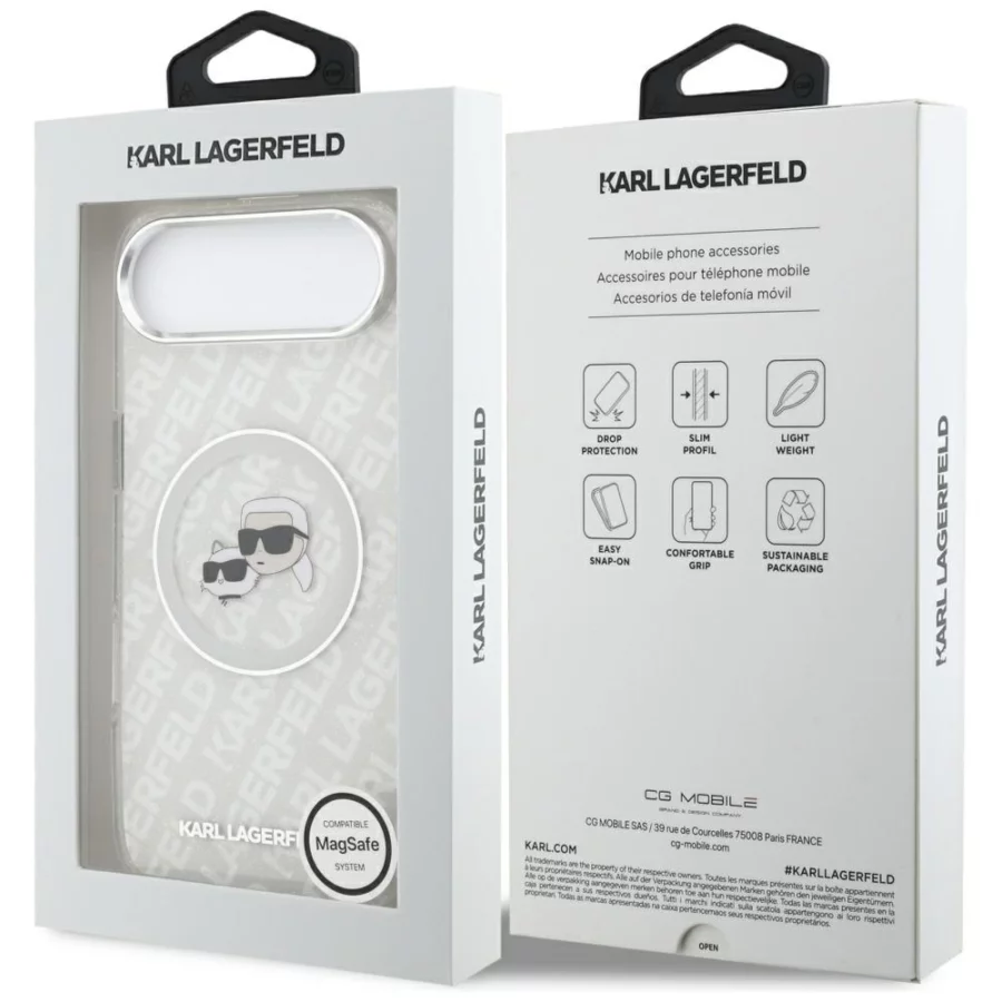 Etui Karl Lagerfeld IML Glitter Karl&Choupette Heads Logo MagSafe do iPhone Air - szare