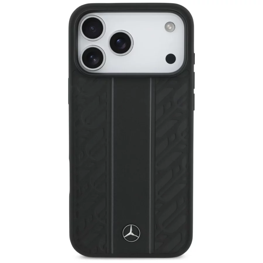 Etui Mercedes Leather Laurel Leaves Stripes MagSafe na iPhone 17 Pro Max - czarne