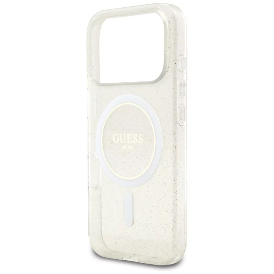 Etui Guess IML Glitter Pearl Strap MagSafe na iPhone 17 Pro - przezroczyste