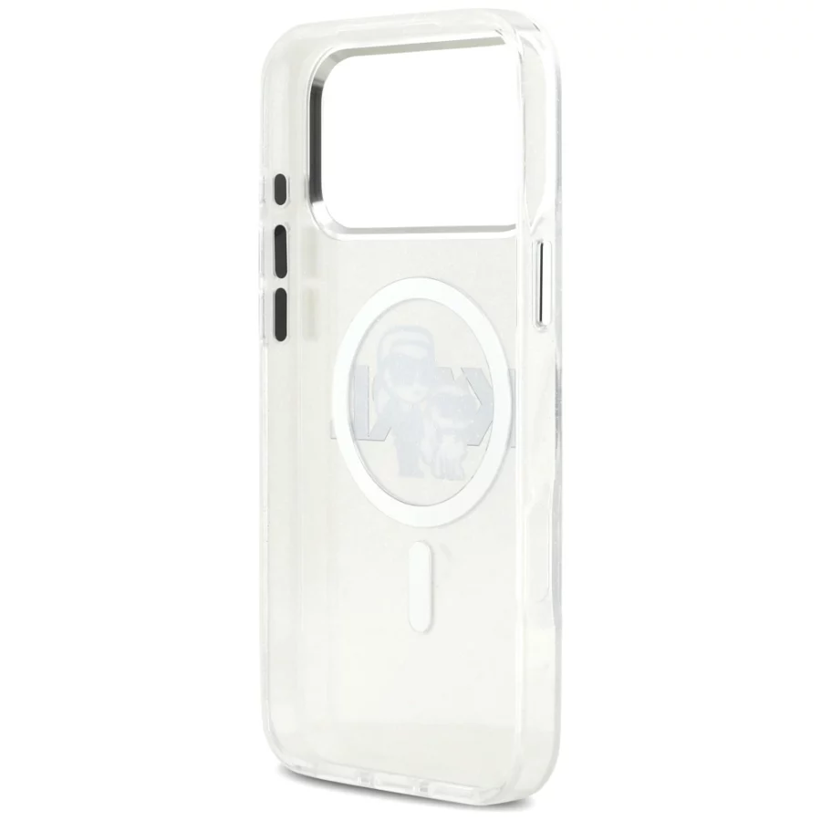 Etui Karl Lagerfeld IML Glitter Karl & Choupette Sketch Logo MagSafe do iPhone 17 Pro Max - przezroczyste