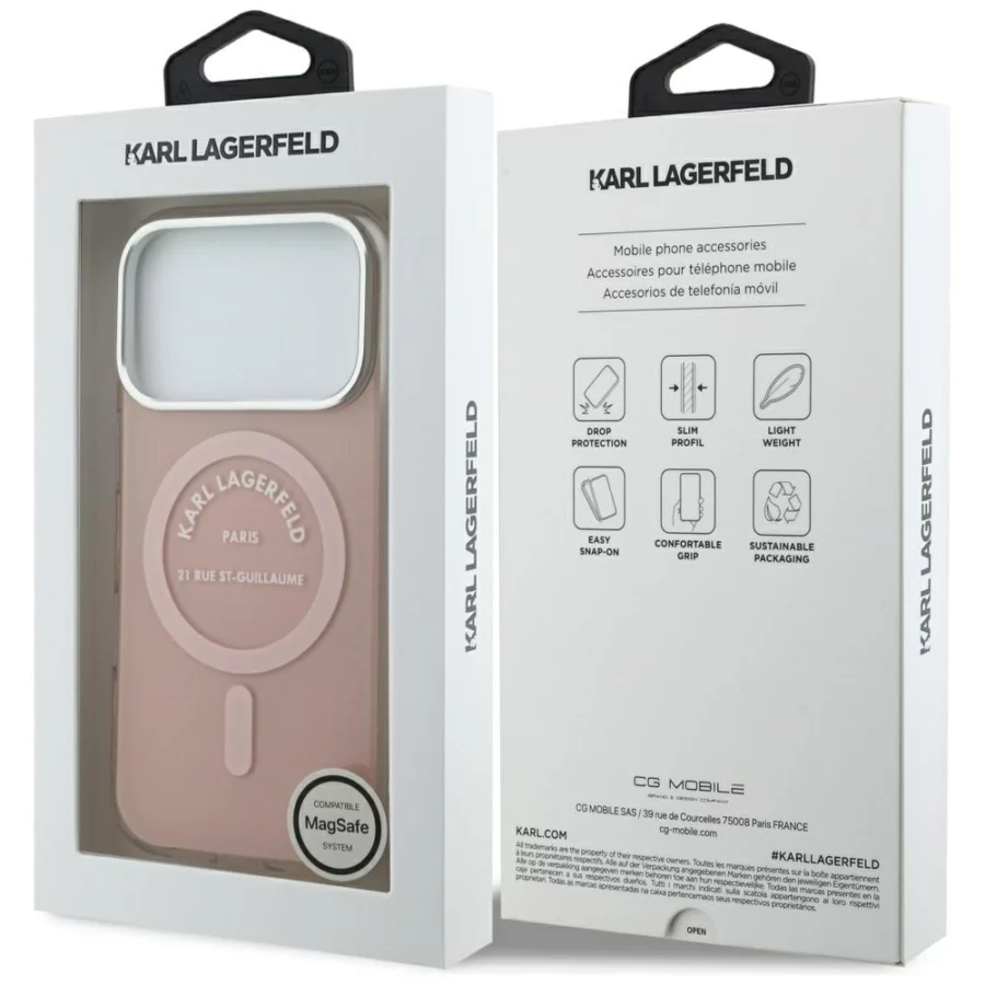 Etui Karl Lagerfeld IML Karl RSG Logo MagSafe do iPhone 17 Pro - różowe