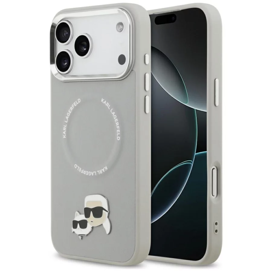 Etui Karl Lagerfeld Karl & Choupette Pins MagSafe do iPhone 17 Pro - szare