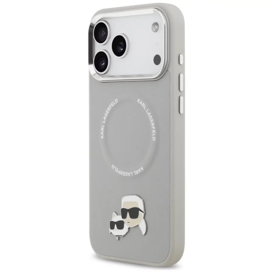 Etui Karl Lagerfeld Karl & Choupette Pins MagSafe do iPhone 17 Pro - szare