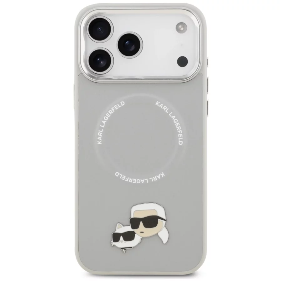 Etui Karl Lagerfeld Karl & Choupette Pins MagSafe do iPhone 17 Pro - szare