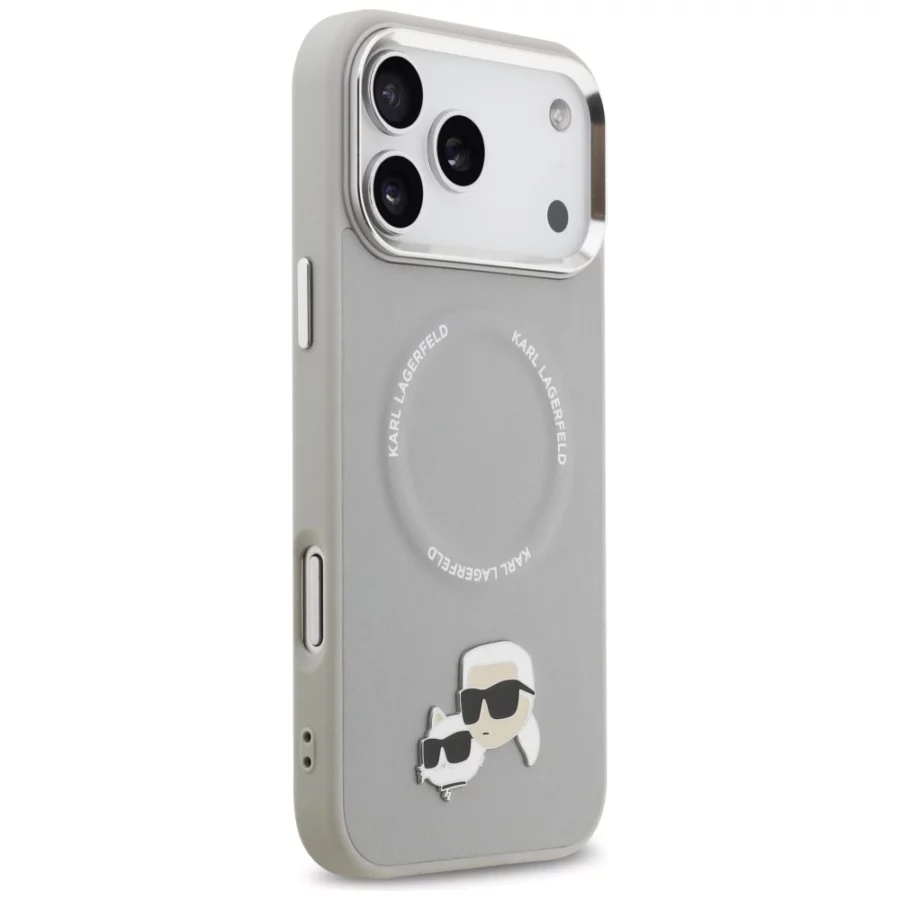 Etui Karl Lagerfeld Karl & Choupette Pins MagSafe do iPhone 17 Pro - szare