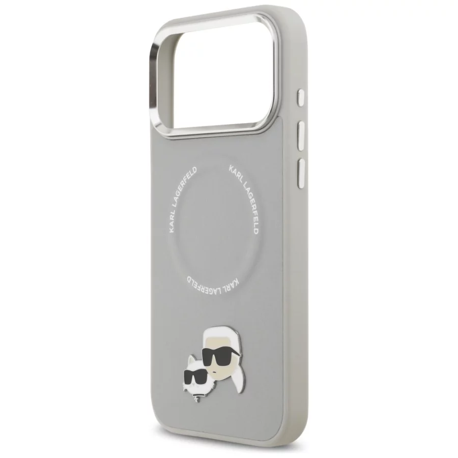 Etui Karl Lagerfeld Karl & Choupette Pins MagSafe do iPhone 17 Pro - szare