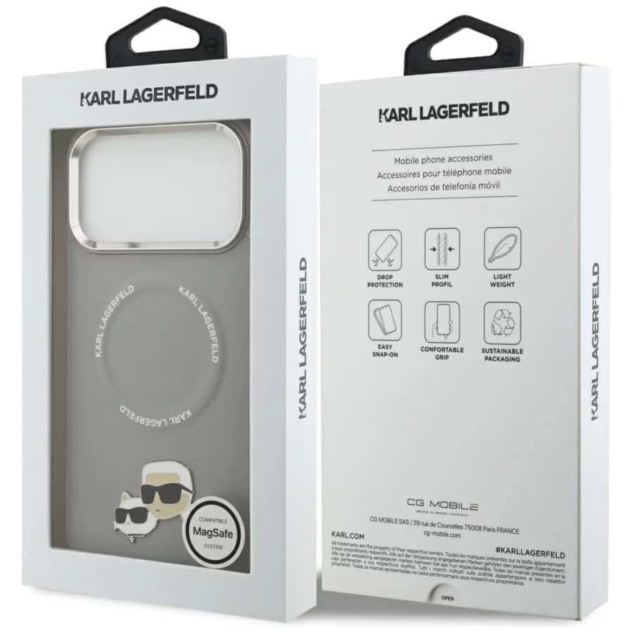 Etui Karl Lagerfeld Karl & Choupette Pins MagSafe do iPhone 17 Pro - szare