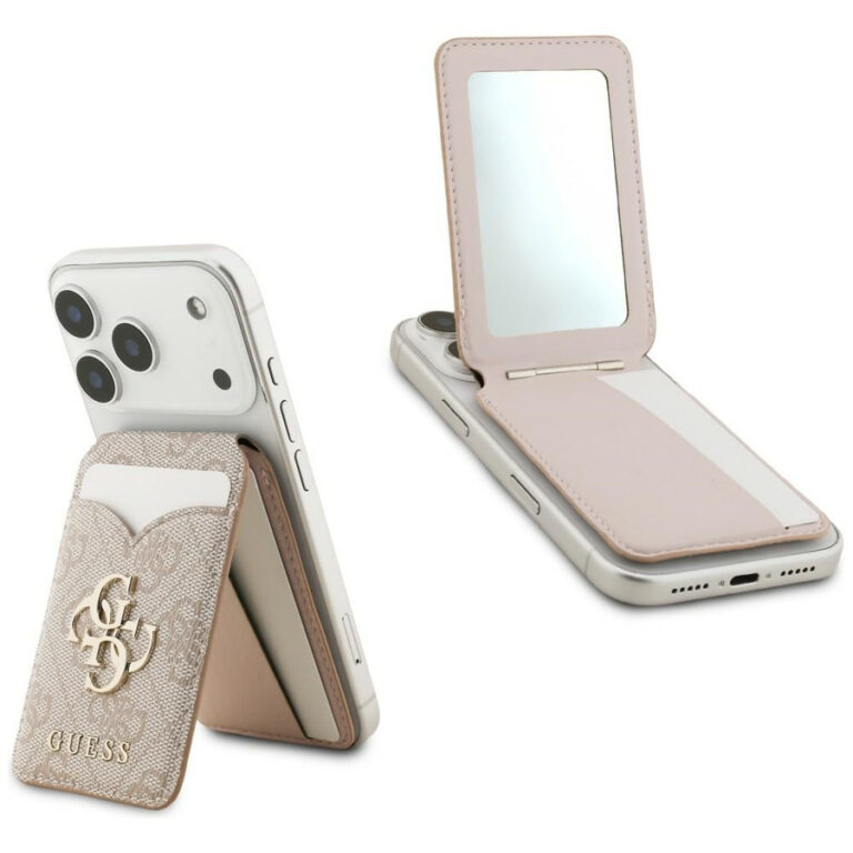 Portfel z lusterkiem Guess 4G Stand &    Mirror Magsafe różowy