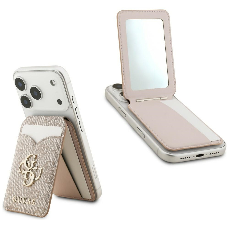 Portfel z lusterkiem Guess 4G Stand &    Mirror Magsafe różowy