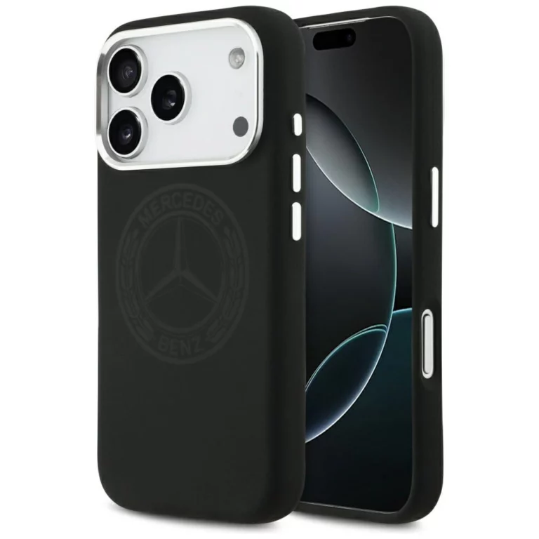 Etui Mercedes Silicone Vintage Logo MagSafe na iPhone 17 Pro - czarne