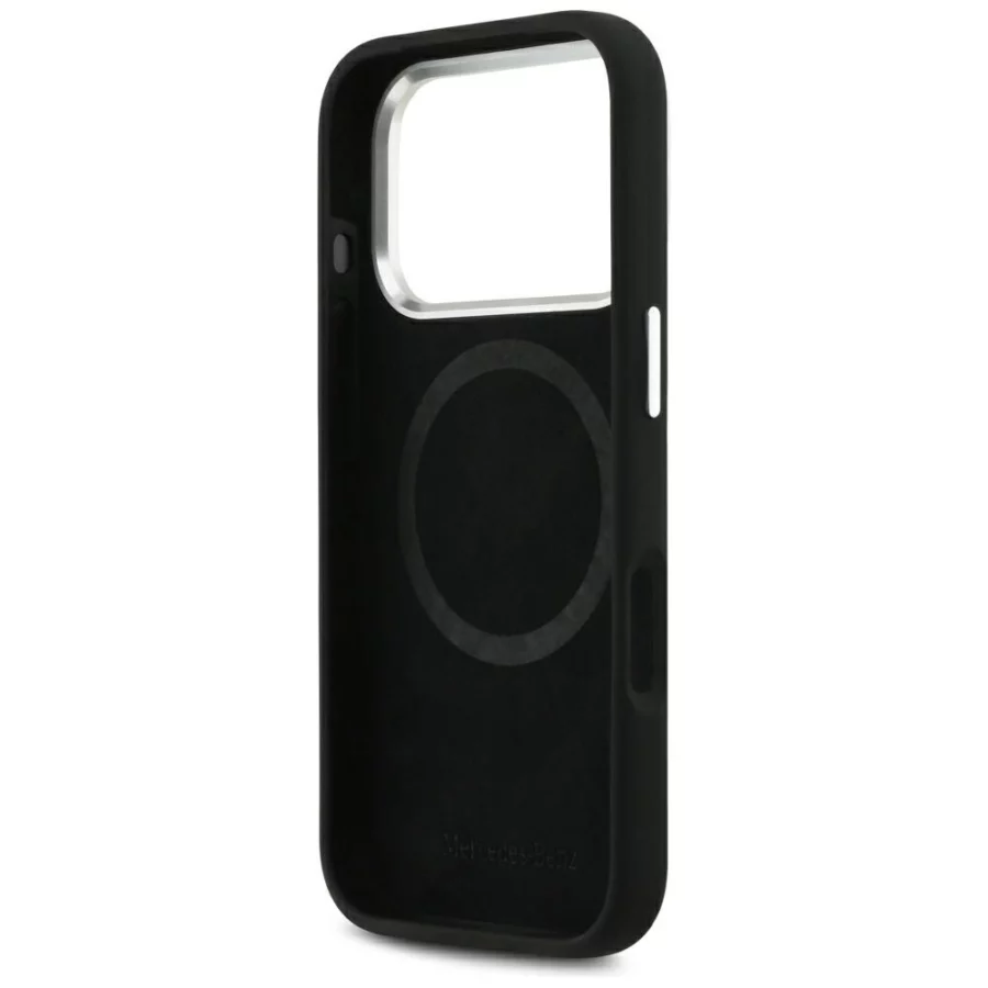 Etui Mercedes Silicone Vintage Logo MagSafe na iPhone 17 Pro - czarne
