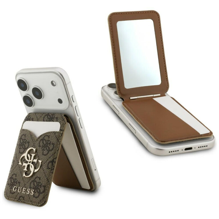 Portfel z lusterkiem Guess 4G Stand &    Mirror Magsafe brązowy