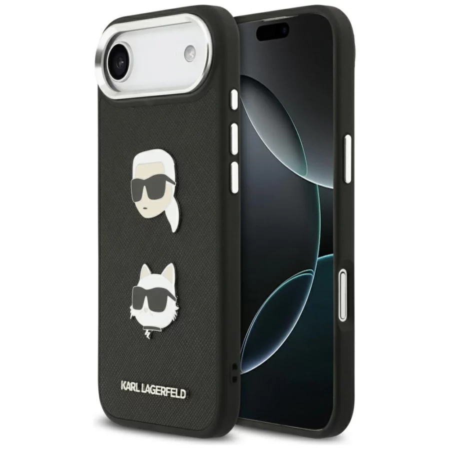 Etui Karl Lagerfeld FW Grained Karl & Choupette Heads Pins & Logo na iPhone Air - czarne