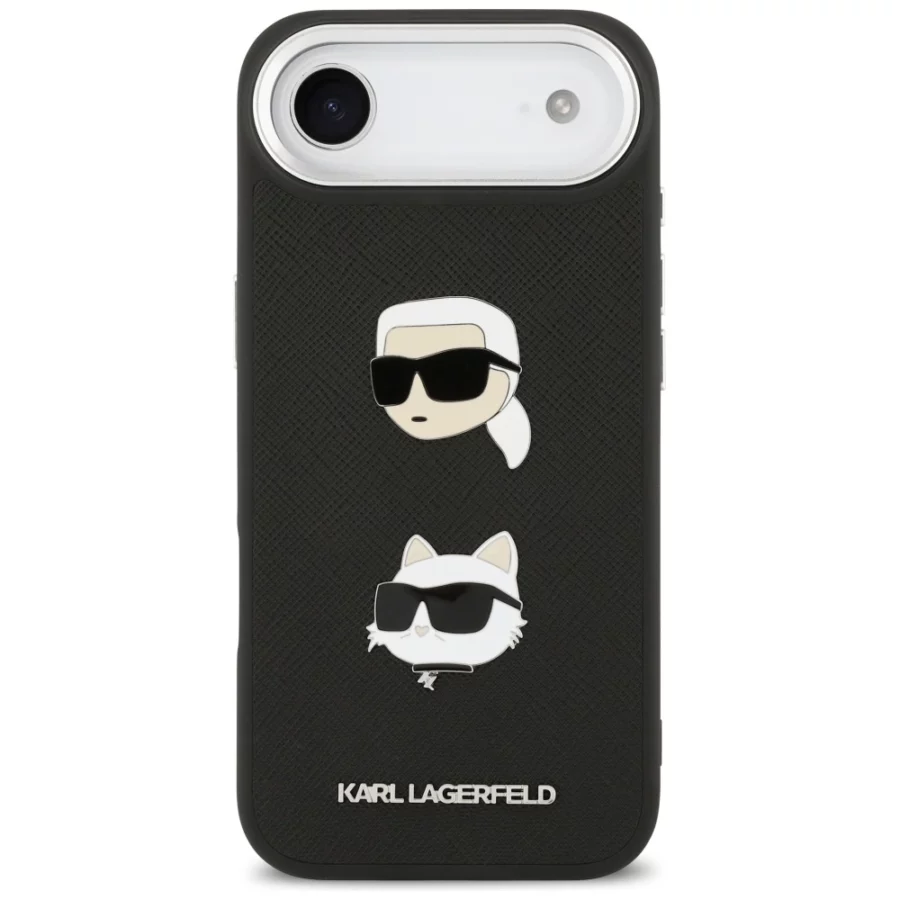 Etui Karl Lagerfeld FW Grained Karl & Choupette Heads Pins & Logo na iPhone Air - czarne