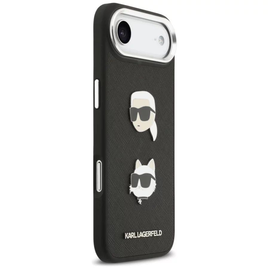 Etui Karl Lagerfeld FW Grained Karl & Choupette Heads Pins & Logo na iPhone Air - czarne