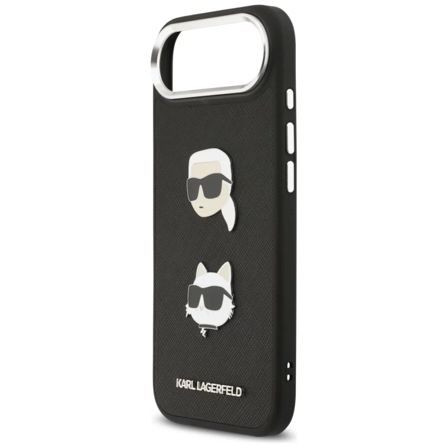 Etui Karl Lagerfeld FW Grained Karl & Choupette Heads Pins & Logo na iPhone Air - czarne