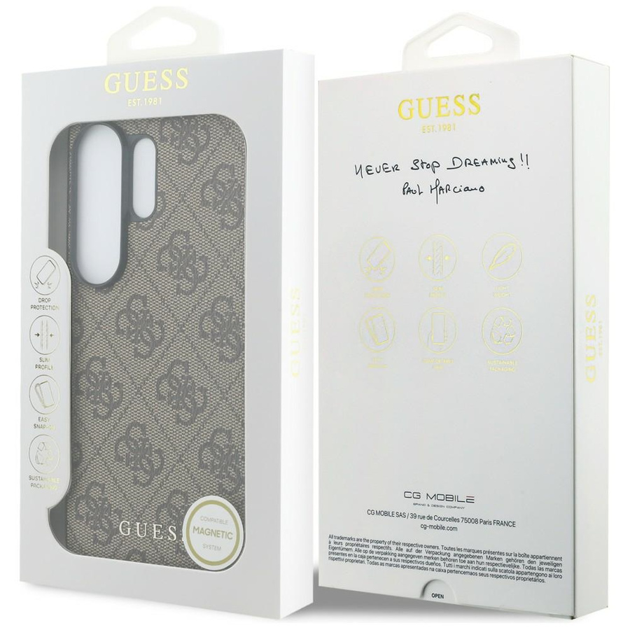 Etui Guess 4G Classic Logo Charm MagSafe do Samsung Galaxy S26 Ultra brązowy
