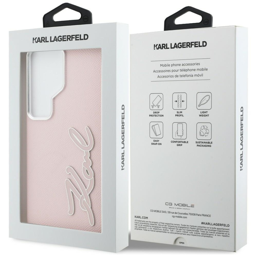 Etui Karl Lagerfeld Grained Signature    Metal Resin Logo do Samsung Galaxy S26 Ultra różowy