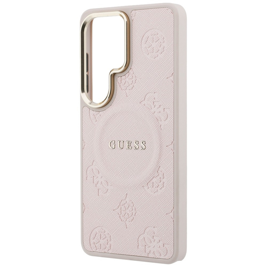 Etui Guess Saffiano Peony Embossed Ring  MagSafe do Samsung Galaxy S26 Ultra różowy