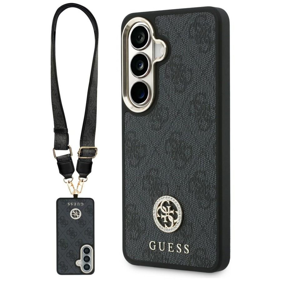 Zestaw Etui + Smycz Guess 4G Big         Rhinestone Triangle Strap MagSafe do Samsung Galaxy S26 czarny