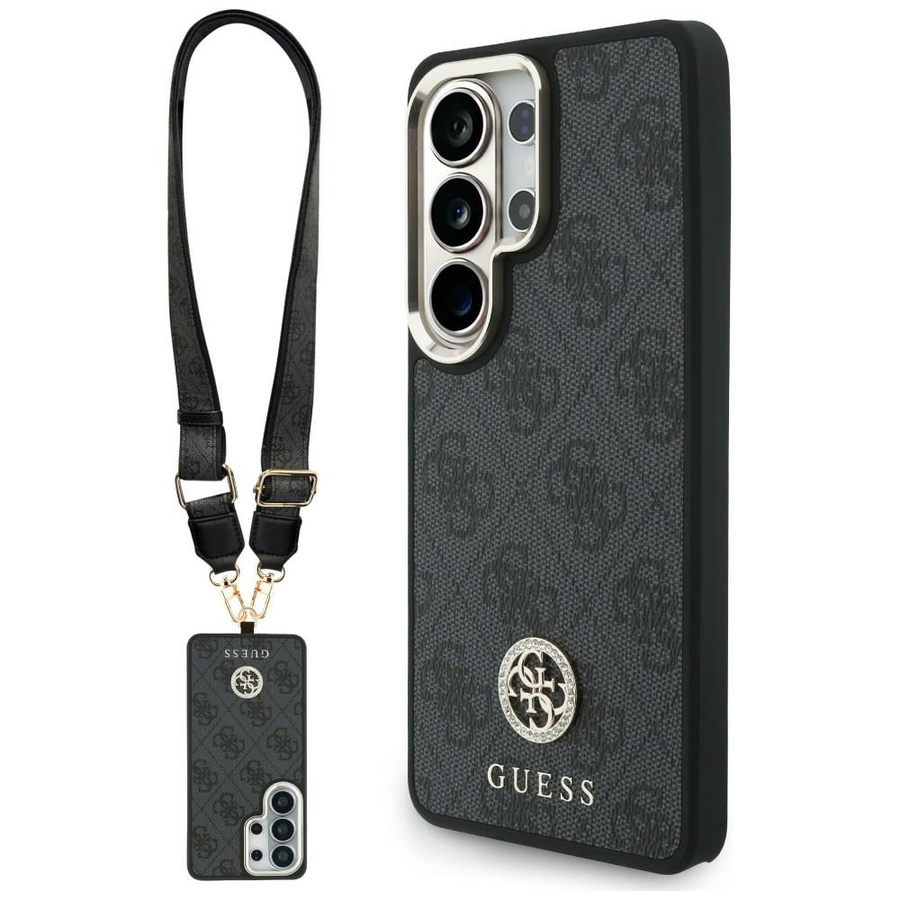 Zestaw Etui + Smycz Guess 4G Big         Rhinestone Triangle Strap MagSafe do Samsung Galaxy S26 Ultra czarny