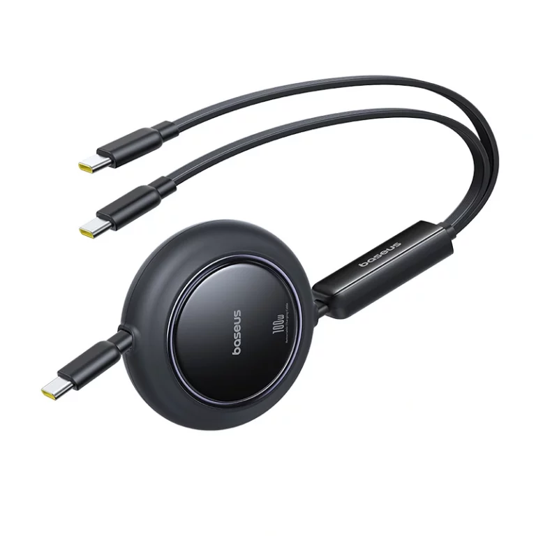 Kabel zwijany Baseus Free2Pull Mini 100W 3w1 USB-C - 2xUSB-C 1.2m - czarny