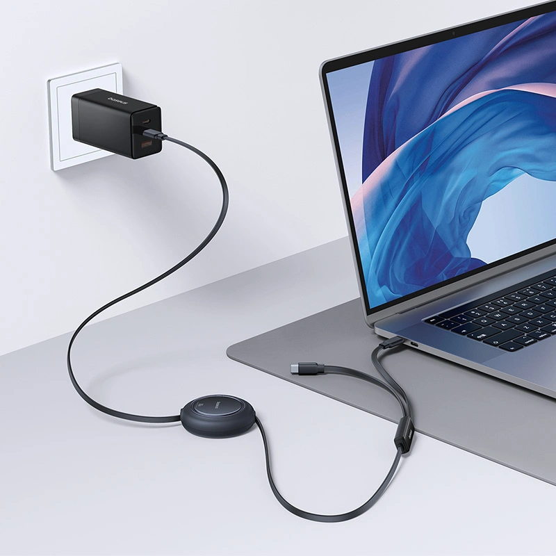 Kabel zwijany Baseus Free2Pull Mini 100W 3w1 USB-C - 2xUSB-C 1.2m - czarny