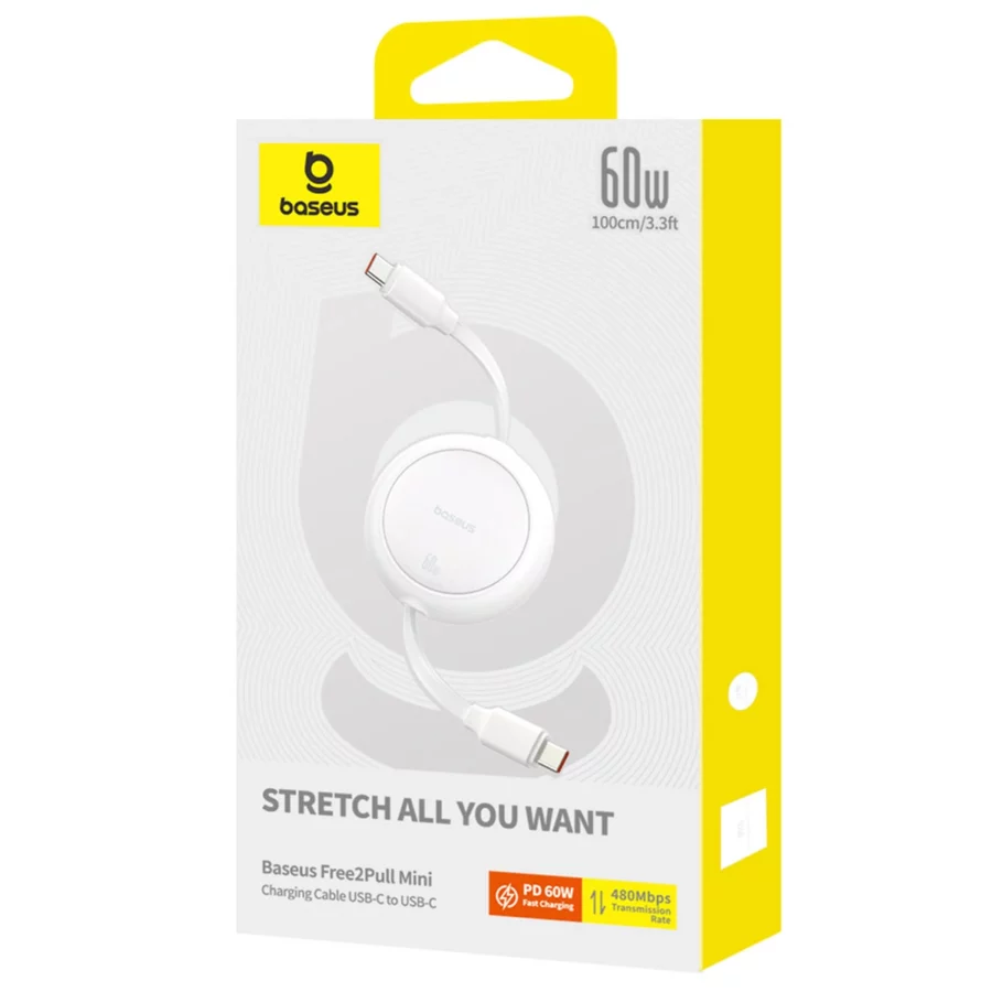 Kabel zwijany Baseus Free2Pull 60W USB-C - USB-C 1m - biały