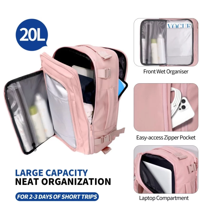 Plecak Tech-Protect Defender S50 do Ryanair & Wizzar, na laptopa 20L - różowy