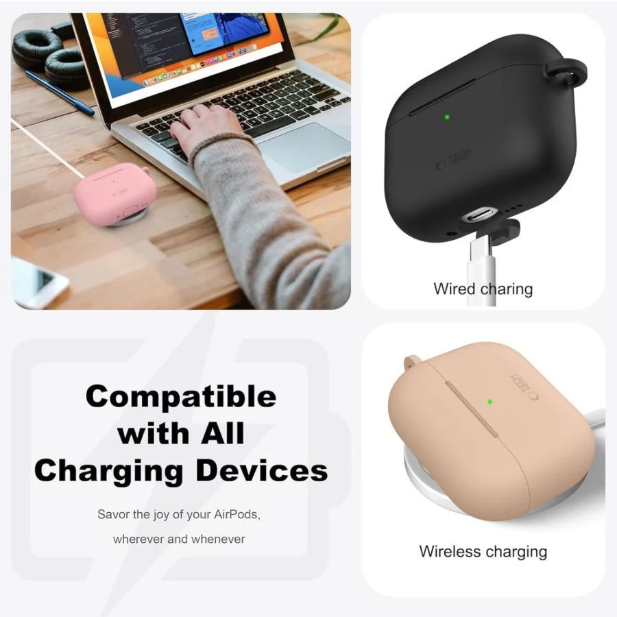 Etui Tech-Protect Silicone Hook na AirPods Pro - szare