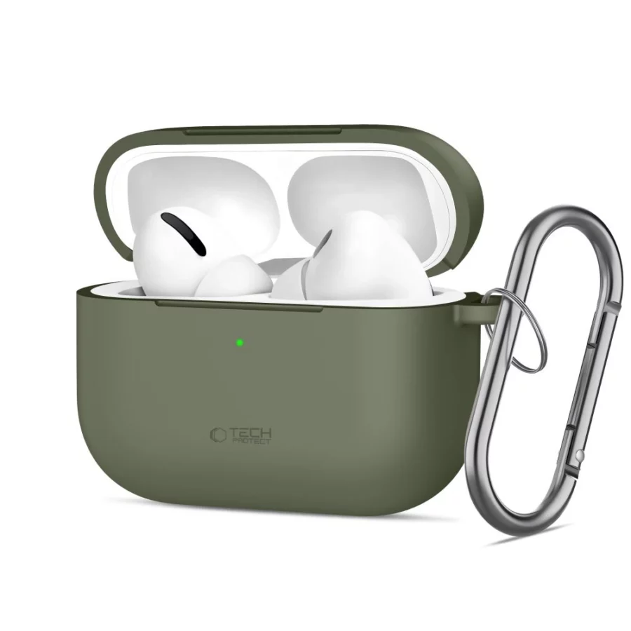 Etui Tech-Protect Silicone Hook na AirPods Pro - oliwkowe