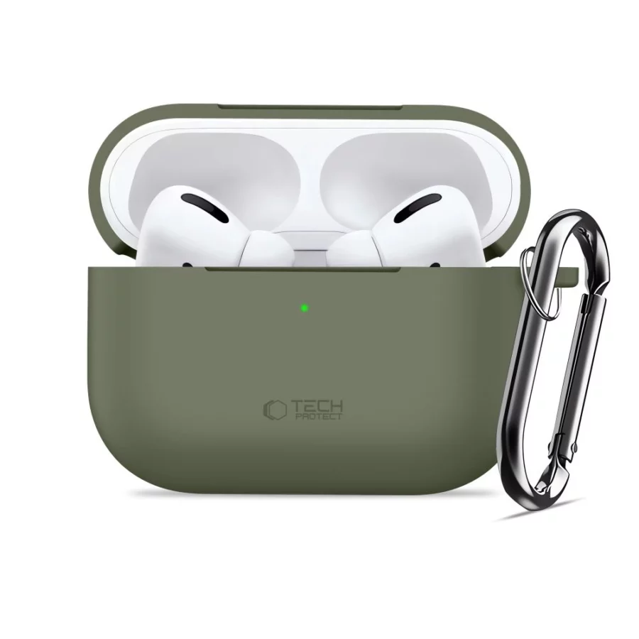 Etui Tech-Protect Silicone Hook na AirPods Pro - oliwkowe