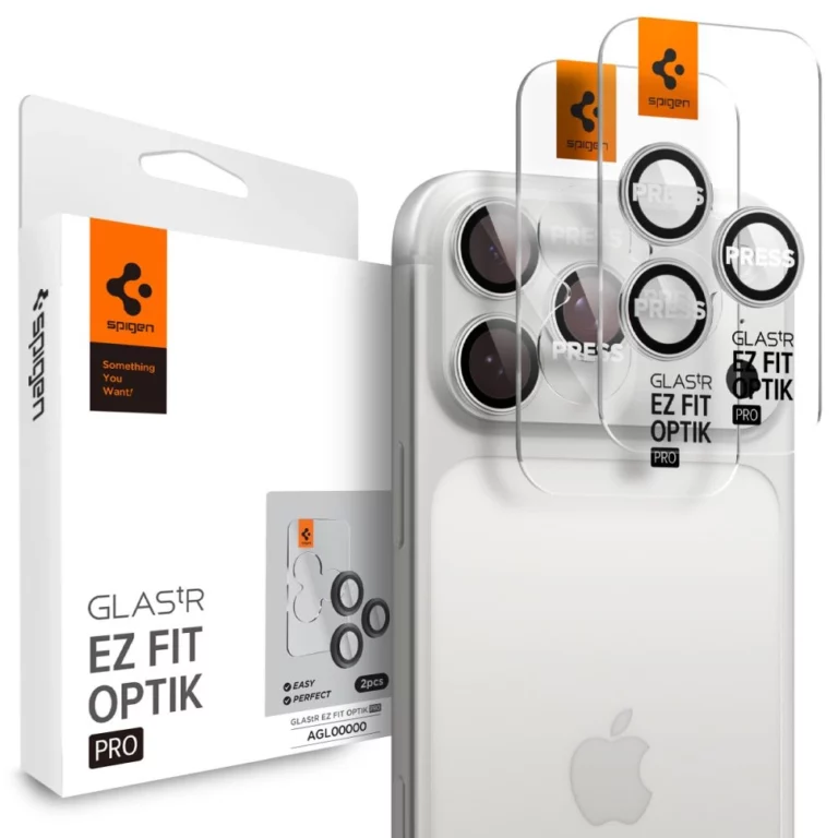 Osłona aparatu Spigen Optik Pro GLAS.TR ”EZ FIT” 2-pack na iPhone 16 Pro / Max / 17 Pro / Max - srebrna