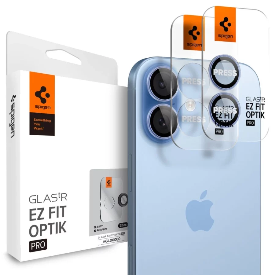Osłona aparatu Spigen Optik Pro GLAS.TR ”EZ FIT” 2-pack na iPhone 16 / 16 Plus / 17 - niebieska