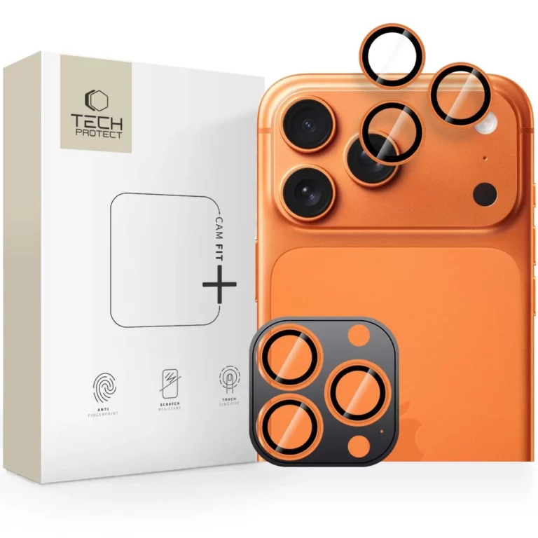 Osłona aparatu Tech-Protect Camring Fit+ na iPhone 14 Pro / Max / 15 Pro / Max / 16 Pro / Max / 17 Pro / Max - pomarańczowa