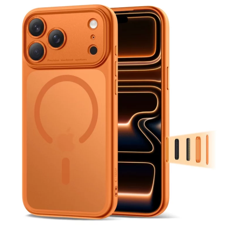 Etui Tech-Protect Magpeak MagSafe CC na iPhone 17 Pro - pomarańczowe