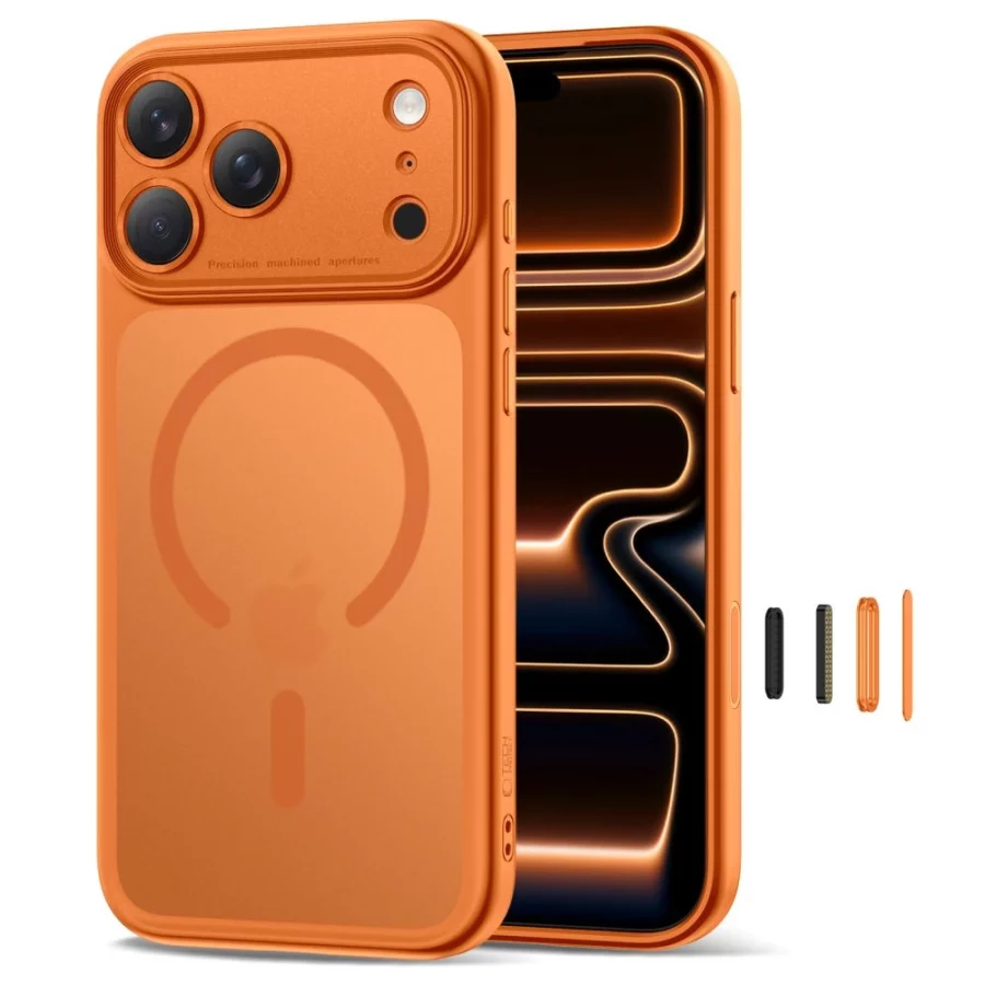Etui Tech-Protect Magpeak MagSafe CC na iPhone 17 Pro - pomarańczowe