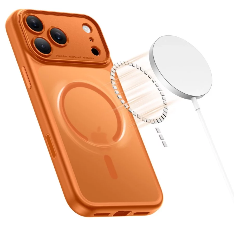 Etui Tech-Protect Magpeak MagSafe CC na iPhone 17 Pro - pomarańczowe