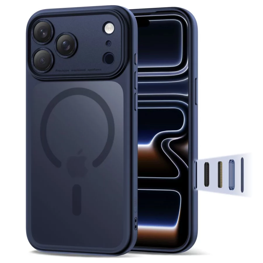 Etui Tech-Protect Magpeak Magsafe CC na iPhone 17 Pro - granatowy mat