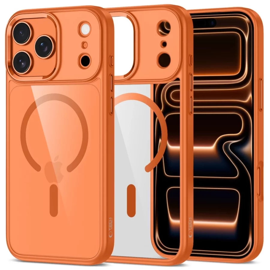 Etui Tech-Protect MagMat MagSafe na iPhone 17 Pro Max - przezroczysto-pomarańczowe