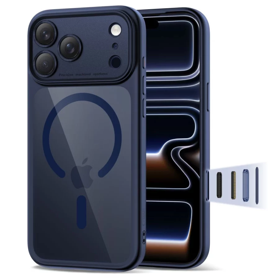 Etui Tech-Protect Magpeak Magsafe CC na iPhone 17 Pro - przezroczysto-granatowe