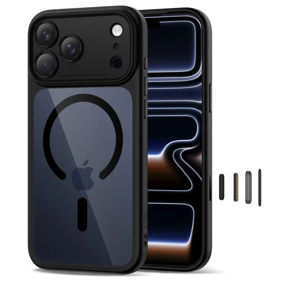 Etui Tech-Protect Magpeak Magsafe CC na iPhone 17 Pro Max - przezroczysto-czarne