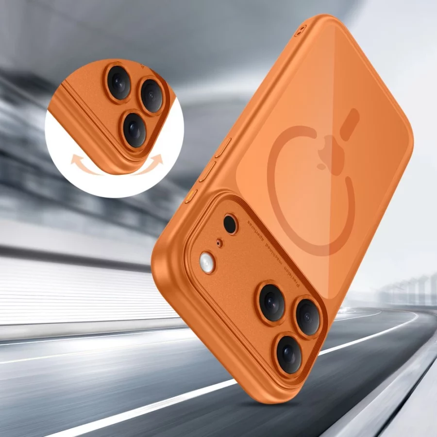 Etui Tech-Protect Magpeak Magsafe CC na iPhone 17 Pro Max - przezroczysto-pomarańczowe
