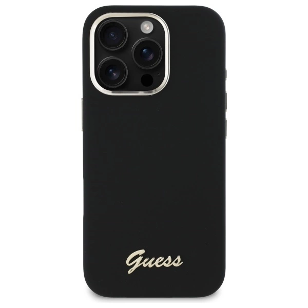 Etui Guess Silicone Script Metal Logo & Frame na iPhone 16 Pro Max - czarne
