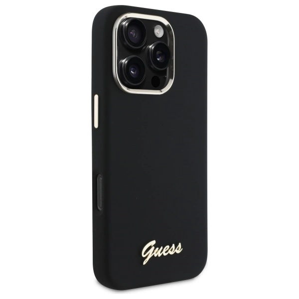 Etui Guess Silicone Script Metal Logo & Frame na iPhone 16 Pro Max - czarne