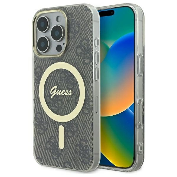 Etui Guess IML 4G MagSafe na iPhone 16 Pro - brązowe