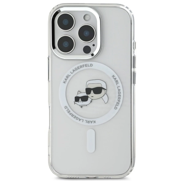 Etui Karl Lagerfeld IML Metal Karl&Choupette Head MagSafe na iPhone 16 Pro - białe
